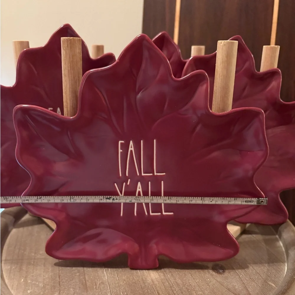Rae Dunn Maroon “Fall Y'all” Maple Leaf-Shaped Plates